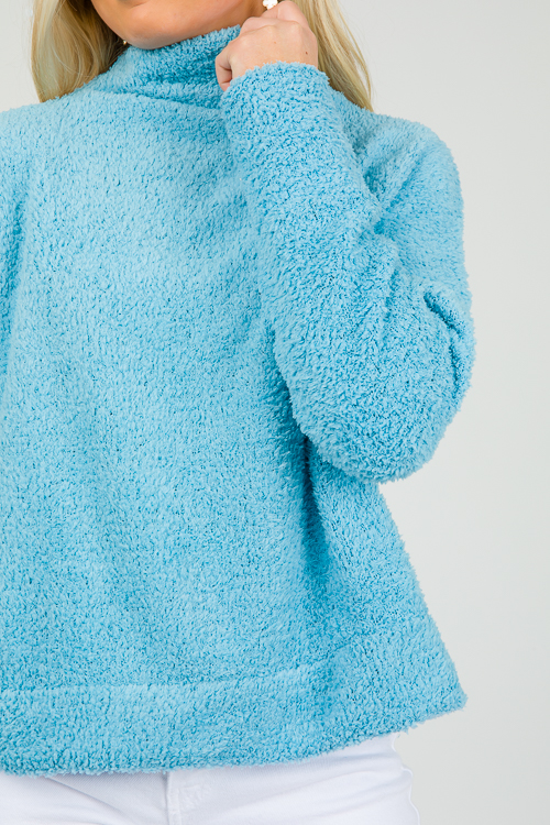 Fuzzy Soft Mock Pullover, Blue