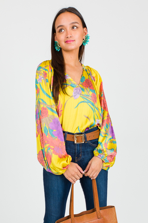 Pleated Floral Blouse, Multi