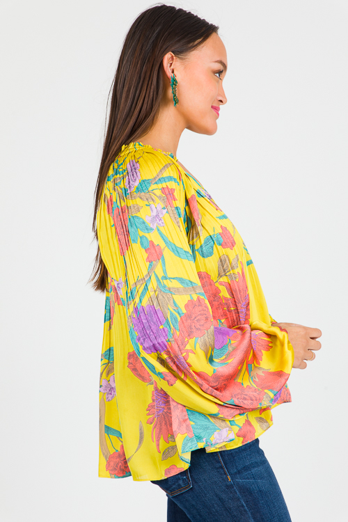 Pleated Floral Blouse, Multi
