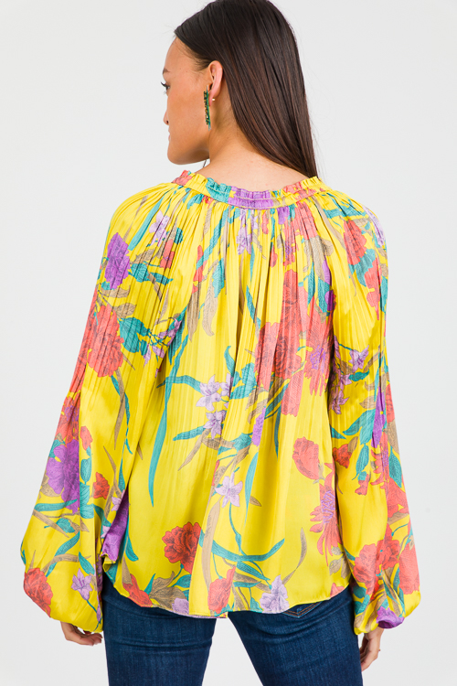 Pleated Floral Blouse, Multi