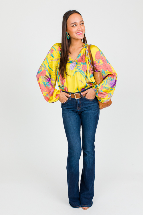 Pleated Floral Blouse, Multi