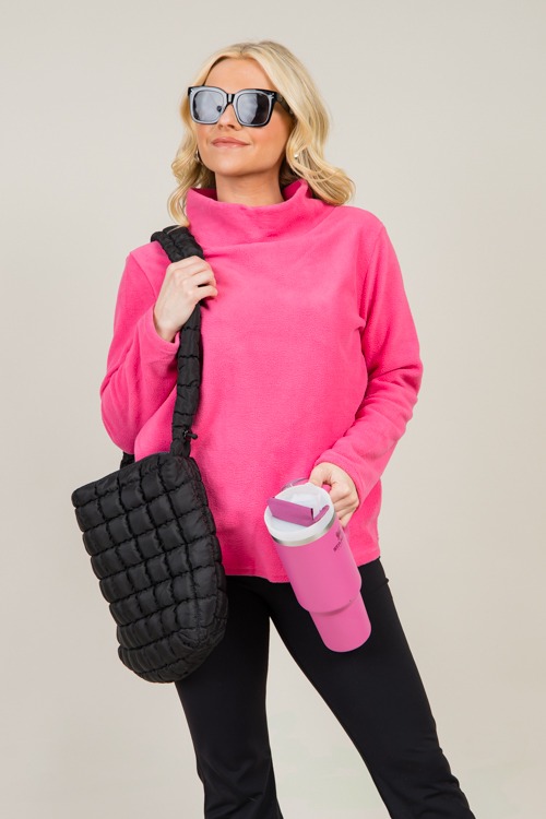 Fleece Mock Neck Pullover, Hot Pink