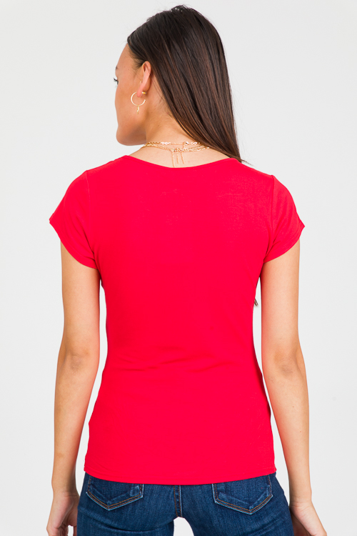 Square Neck Jersey Tee, Red