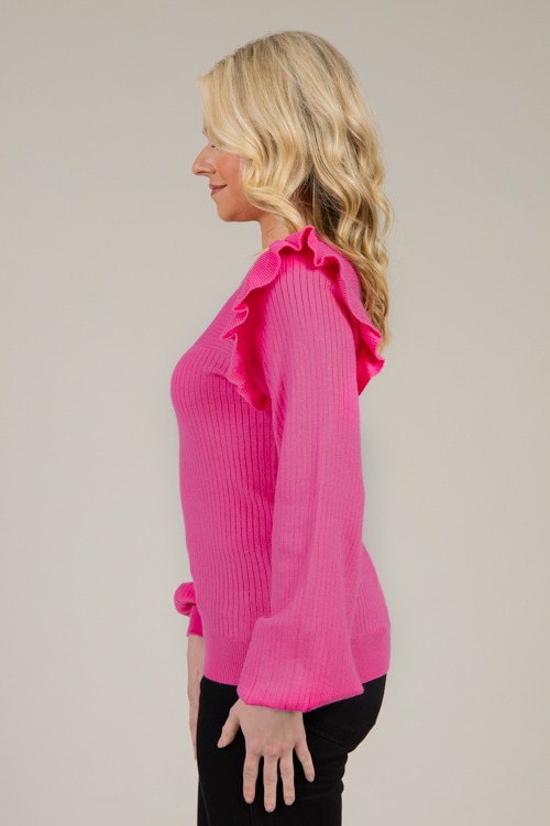 Ruffle Shoulder Rib Sweater, Hot Pink - 1220-6.jpg