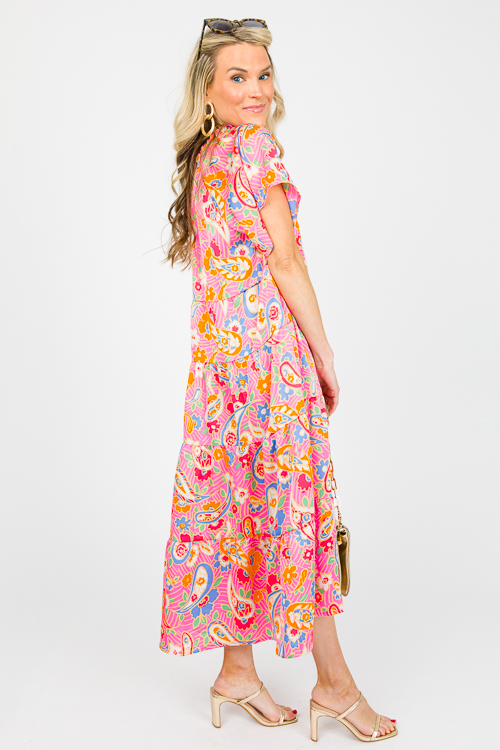 Paisley Floral Midi, Hot Pink