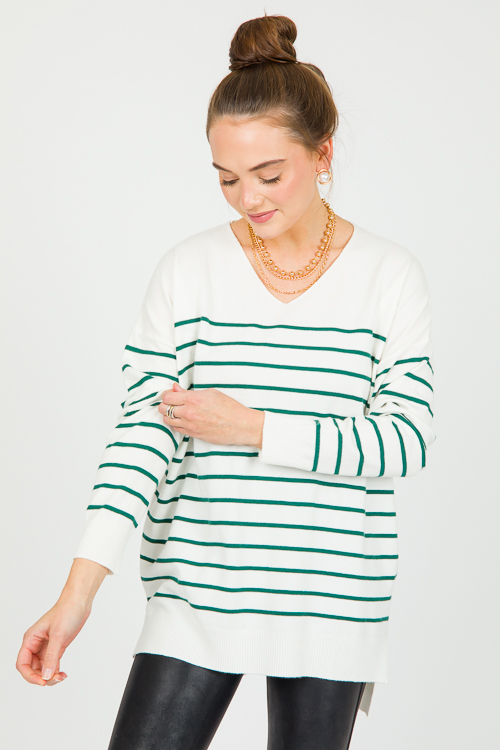 Leah Stripe Sweater, Ivory Hunter
