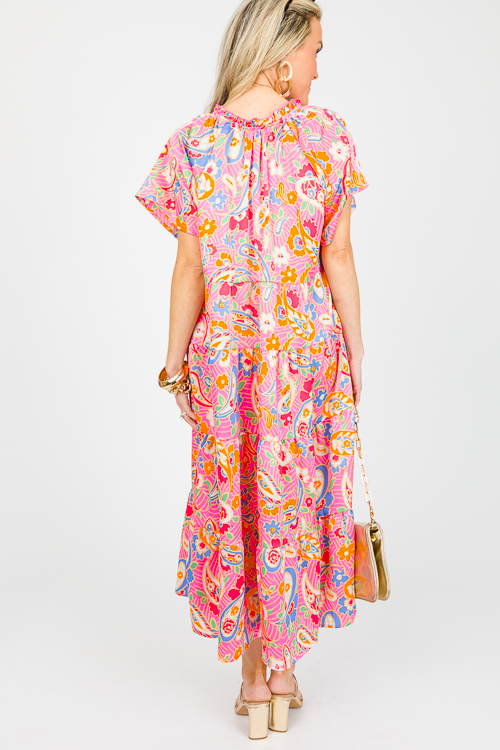 Paisley Floral Midi, Hot Pink