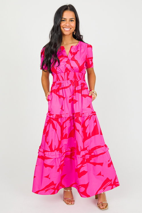Palmer Abstract Maxi, Fuchsia/Red - Dresses - The Blue Door Boutique