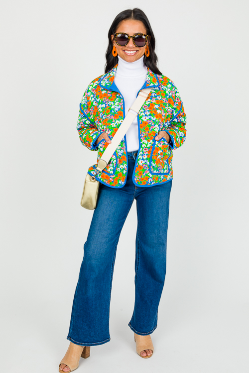 Quilted Floral Jacket, Blue Multi