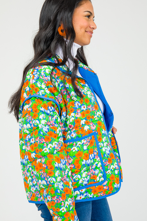 Quilted Floral Jacket, Blue Multi
