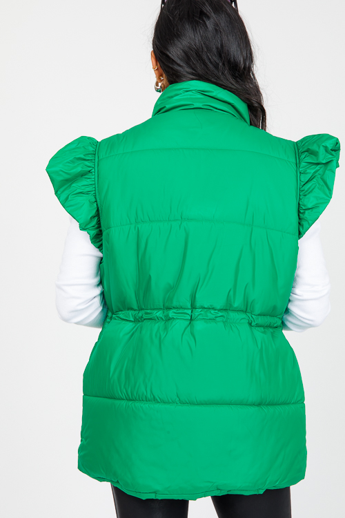 Drawstring Puffer Vest, Green