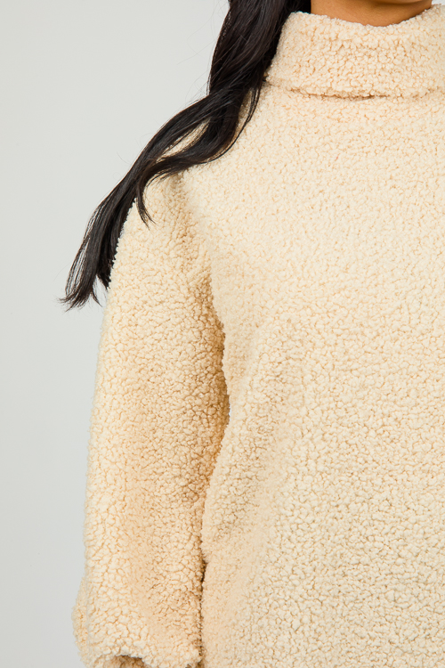 Sherpa Turtleneck Pullover, Taupe