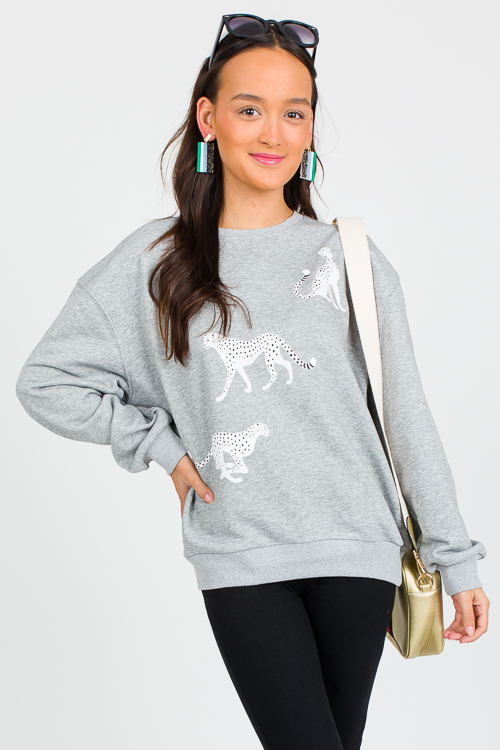 Snow Leopard Sweatshirt, H. Grey