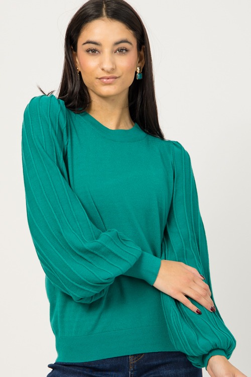 Solid Puff Sweater, Green - 1222-46h.jpg