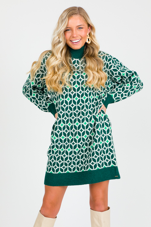 Geo Sweater Dress, Green