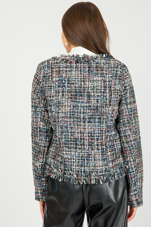 Pearl Trim Tweed Jacket, Black