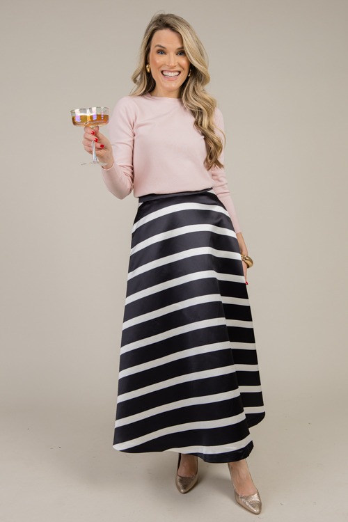 Sleek Stripe Full Midi Skirt