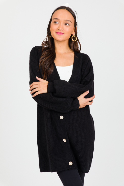 Pearl Button Cardigan, Black