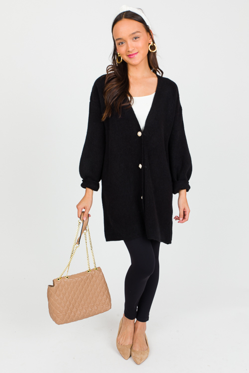 Pearl Button Cardigan, Black