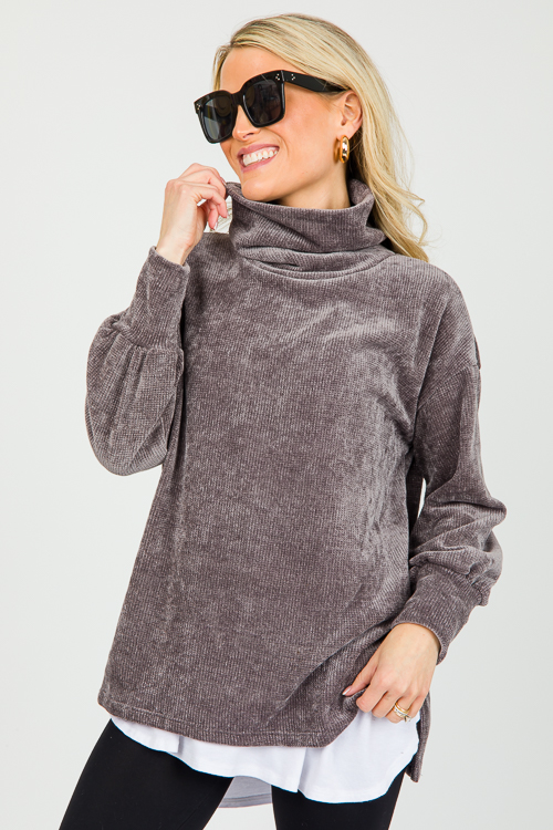 Chenille Turtleneck Pullover, Grey