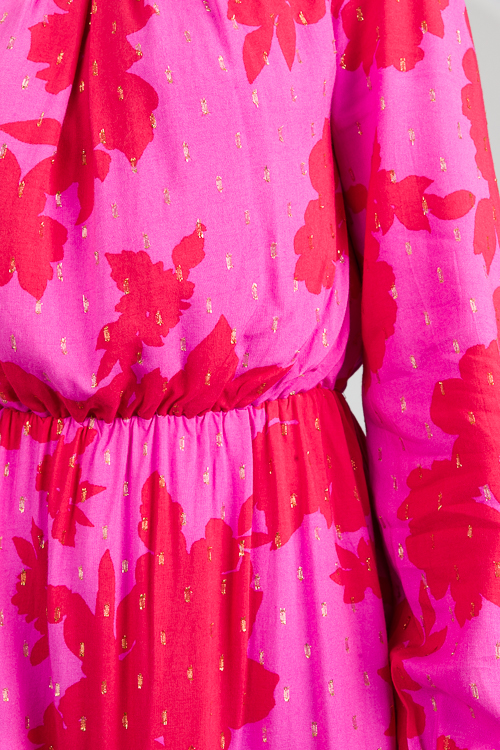 Gold Flecks Floral Dress, Pink/Red