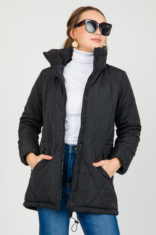 Quincy Quilted Coat, Black