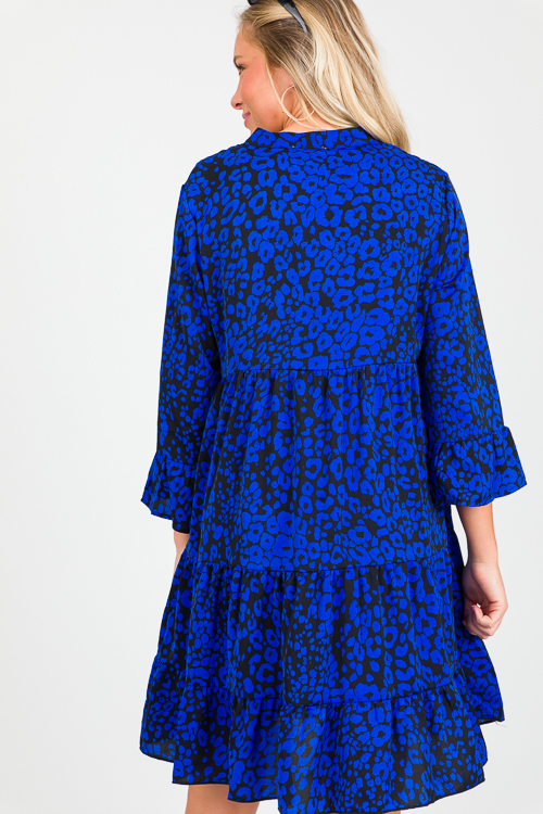 Electric Leopard Button Dress, Blue