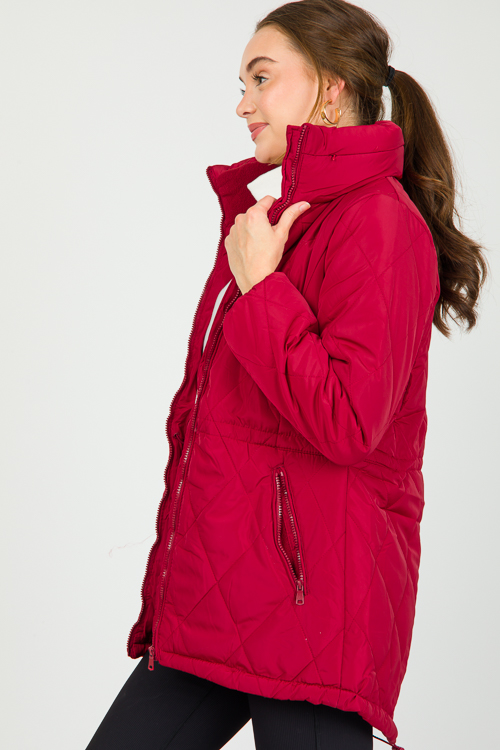 Quincy Quilted Coat, Dk. Red
