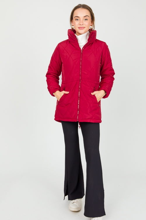 Quincy Quilted Coat, Dk. Red