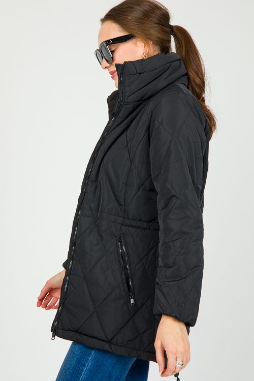 Quincy Quilted Coat, Black