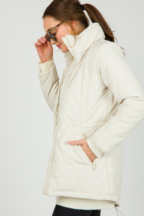 Quincy Quilted Coat, Off White