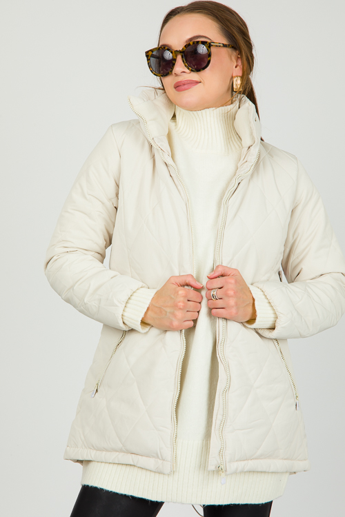 Quincy Quilted Coat, Off White