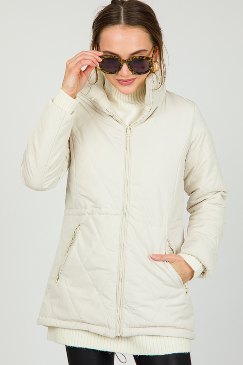 Quincy Quilted Coat, Off White