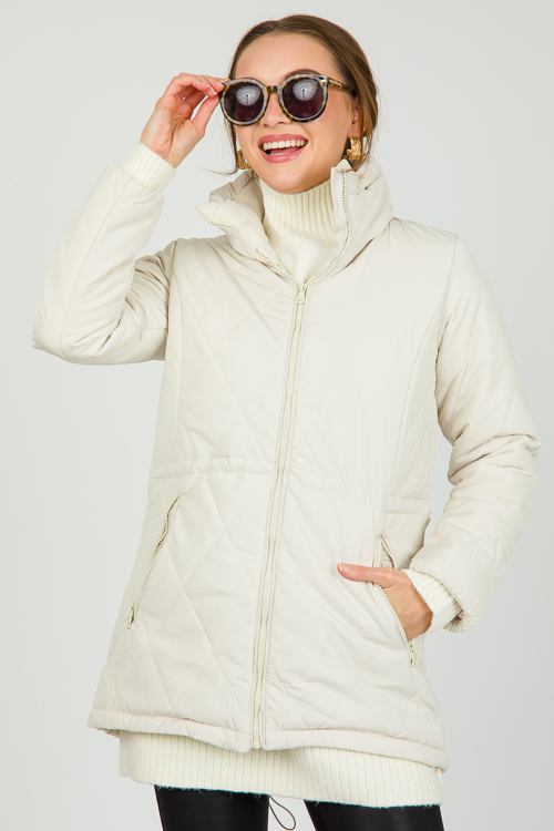 Quincy Quilted Coat, Off White