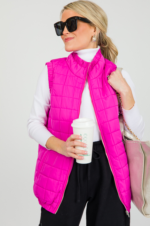 Quilted Cinch Trim Vest, Fuchsia