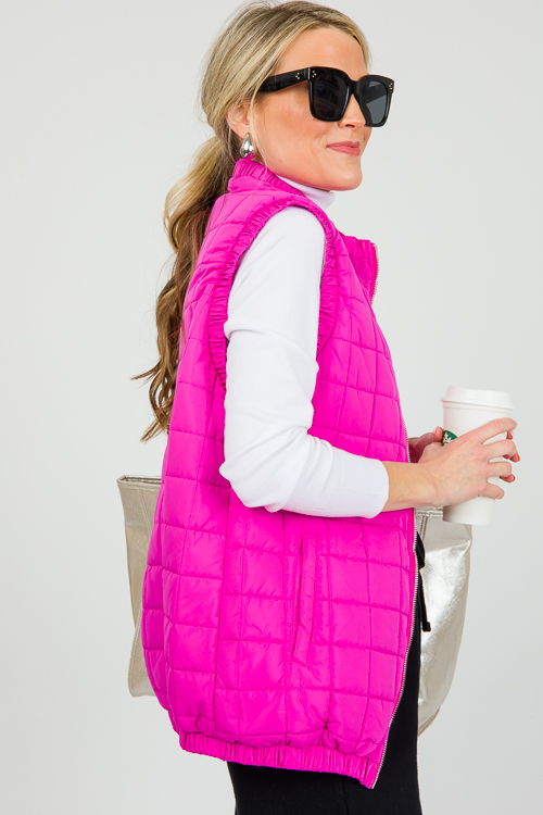 Quilted Cinch Trim Vest, Fuchsia