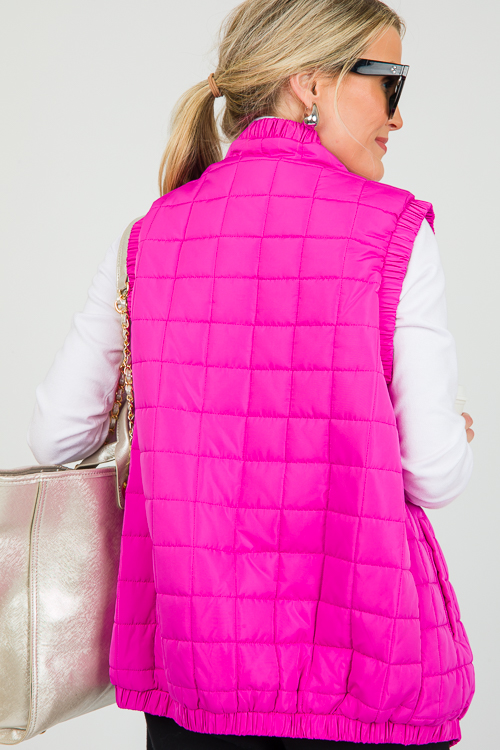 Quilted Cinch Trim Vest, Fuchsia