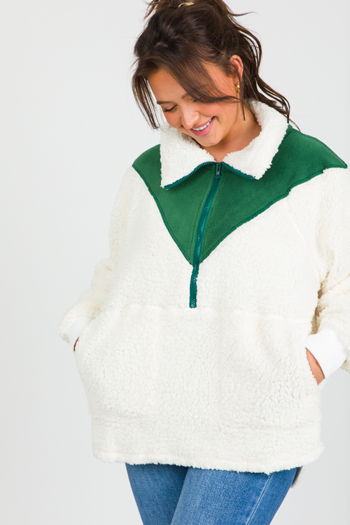 Aspen Fuzzy Pullover, White/Pine
