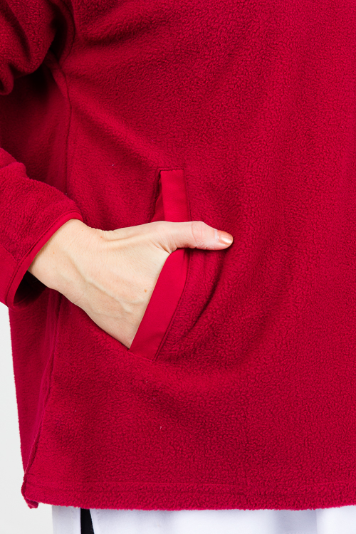 Fleece Side Pocket Pullover, Burgundy