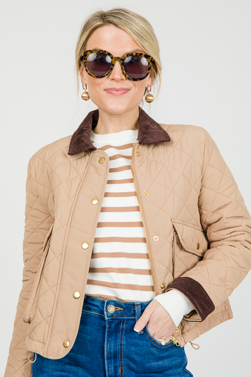 Corded Trim Quilted Jacket, Khaki