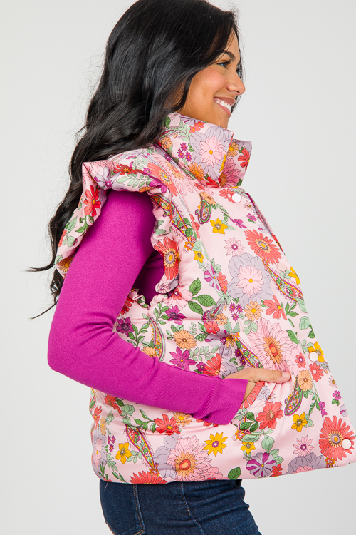 Silky Floral Vest, Pink