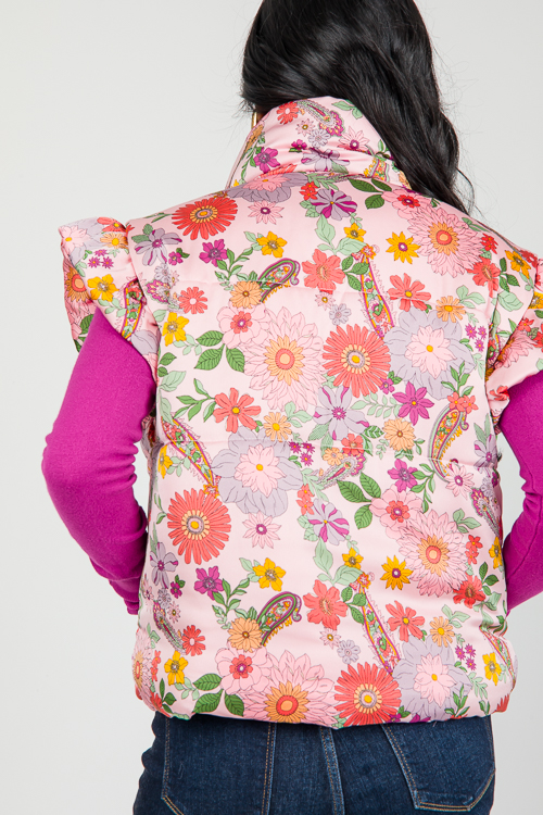 Silky Floral Vest, Pink