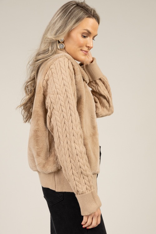 Cable Sleeve Fur Jacket, Taupe - 1230-104.jpg