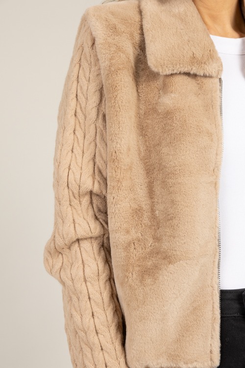 Cable Sleeve Fur Jacket, Taupe - 1230-105.jpg