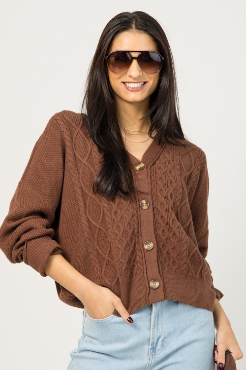 Cable Knit Button Cardi, Brown - 1230-107p.jpg
