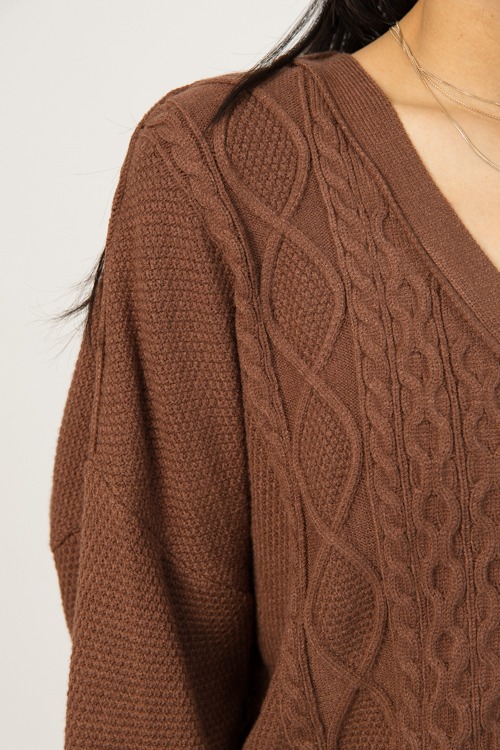Cable Knit Button Cardi, Brown - 1230-108h.jpg