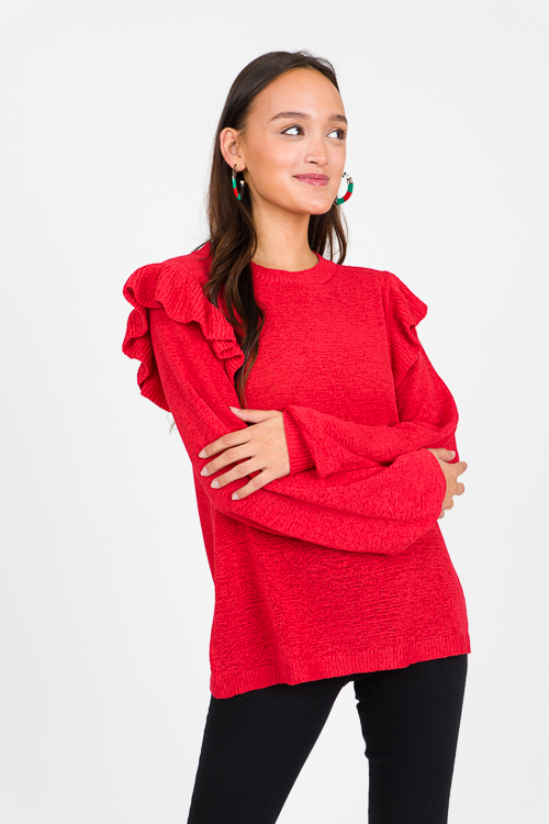 Annie Ruffle Sweater, Tomato