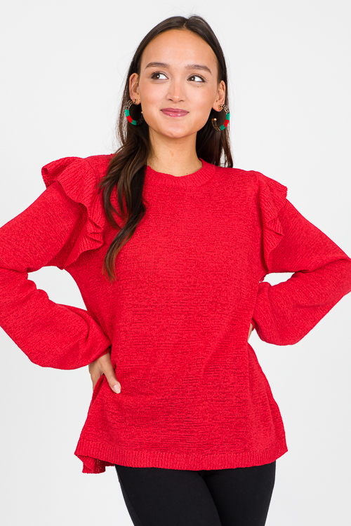 Annie Ruffle Sweater, Tomato