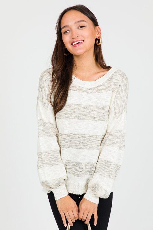 Benji Stripe Sweater, Ivory/Grey