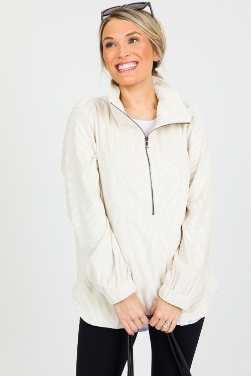 Corded Half Zip Pullover, Ivory